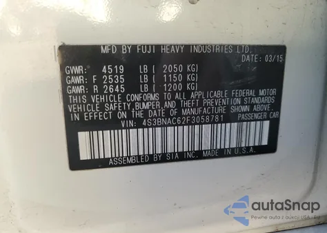 2015 Subaru Legacy 2.5I Premium from USA, damaged, VIN 4S3BNAC62F3058781